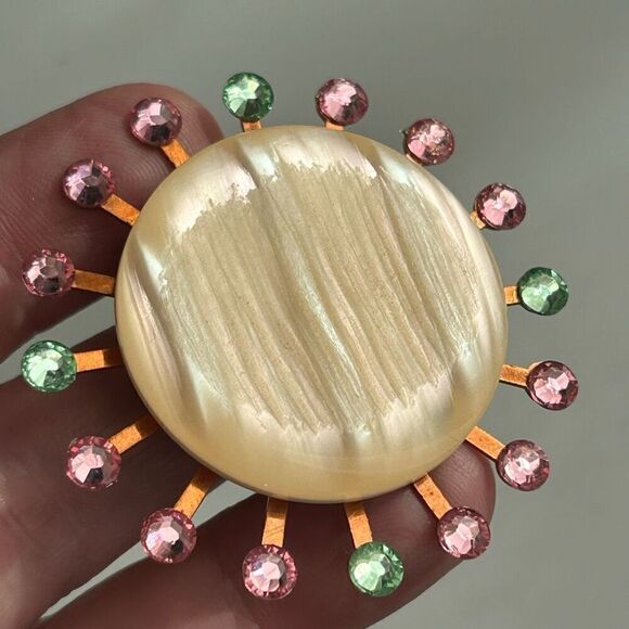 Vintage Upcycled Atomic Starburst Refrigerator Magnet Buttons Rhinestones Large - Picture 4 of 10